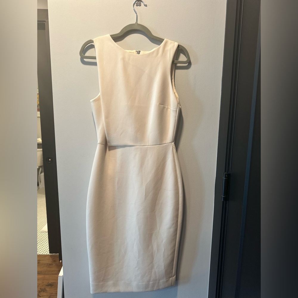 MANGO White fitted midi dress S